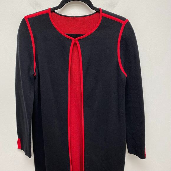 Chicos Womens Black Red Knit Stretch Hook Front Long Line Cardigan Sweater S - Picture 2 of 6